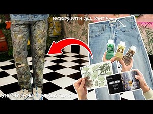 DIY LEAF CAMO DENIM JEANS 🍂 | Bleach • Dye • Fabric Paint • Leaf Stamps (Easy Upcycle Tutorial!)