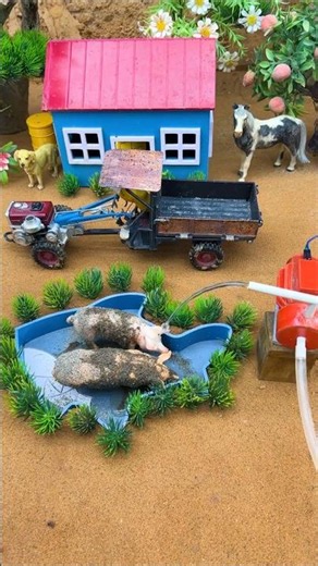 DIY Mini Tractor Builds a Fish-Shaped Animal Wash Station! #diy #tractor #shorts