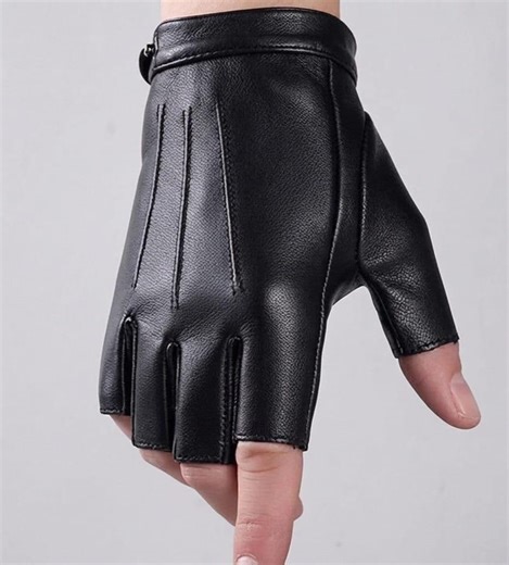 Black Fingerless Sheepskin Leather Gloves, Vintage Biker Driving Gloves - Etsy