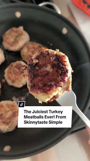 Recipe from the Skinnytaste Simple Cookbook, all the recipes are 7 ingredients or fewer! #skinnytastesimple #juiciestturketmeatballs #turkeymeatballs