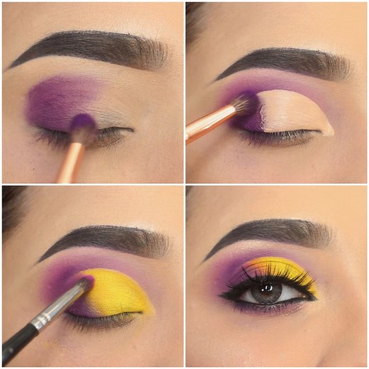 1.6M views · 10K reactions | How to do a gorgeous purple-yellow cut crease eye makeup look. | MetDaan Makeup | Facebook
