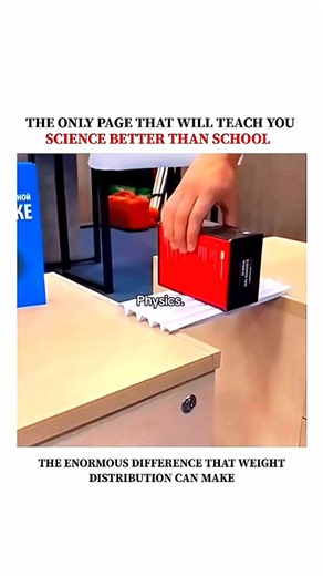 Explaining Science on Instagram: "This looks simple — but it’s powerful physics in action. What you’re seeing is the huge difference weight distribution can make. The total weight stays the same… but how that weight is spread changes everything. 🔬 What’s actually happening here? • When weight is evenly distributed, force spreads across a larger area • This increases stability and balance • When the same weight is concentrated in one spot, pressure increases • Higher pressure makes objects easie