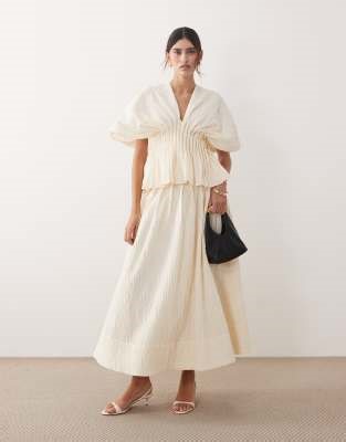 ARRANGE crinkle texture cinched waist top and maxi skirt co ord in cream | ASOS