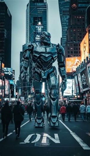 Giant robot walking through Times Square || #trendingshorts