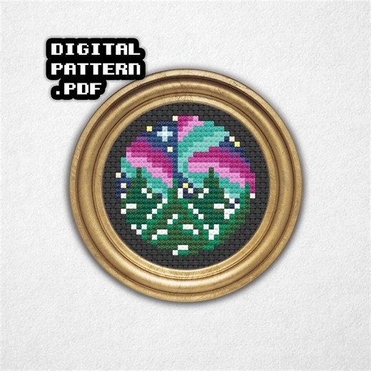 Aurora Borealis - Mini Cross Stitch Pattern PDF, Pixel Art Style Counted Crossstitch - Etsy