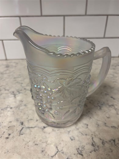 Vintage Imperial Glass Iridescent White Carnival Glass Pitcher With Grape Pattern. Rare! - Etsy