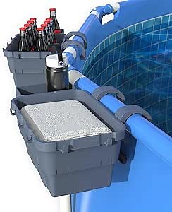 hyhenlil 2 pcs Poolside Storage Baskets (Gray), Above Ground Pool Storage Baskets with Adjustable Top Bars, Pool Toy Baskets/All-In-One Organizer for Most Framed Pools