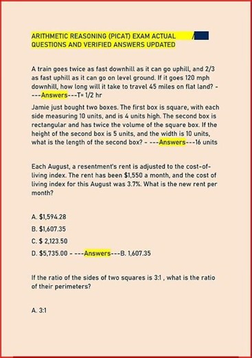 Arithmetic Reasoning Picat Exam Actual Questions And Verifie video