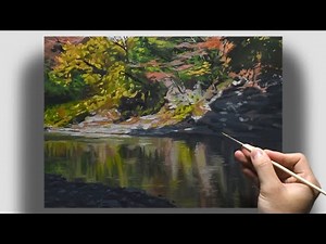 [油絵] 5時間10分で描くリアルな秋の川の風景のメイキング | 描き方 | Oil Painting | -No.288