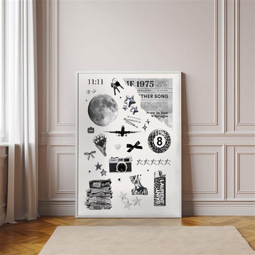 Black and White Collage Print, Moon Stars Gallery Wall Art (digital Download) - Etsy