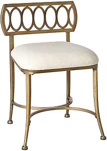 Hillsdale, Canal Street Metal Vanity Stool with Interlocking Oval Back Design for Makeup Room or Bathroom, Golden Bronze