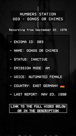 NUMBERS STATION G03 - GONGS OR CHIMES - SEPTEMBER 22, 1978 Broadcast Recording