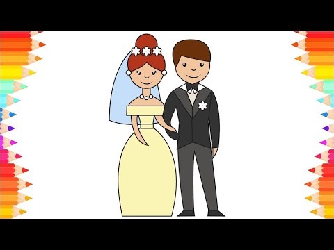 Draw and Color A Groom and a Bride 🤵👰💍❤️🌈 Drawings for Kids