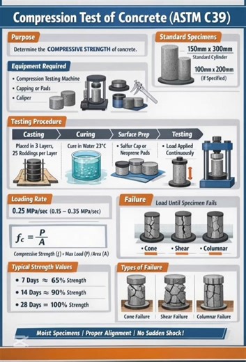 Compression Test of Concrete ( ASTM C39) | Basic knowledge for Civil Engineering | #shorts