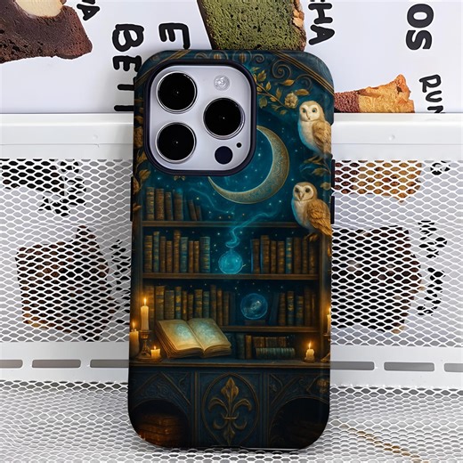 Owl Bookshelf Phone Case: Antique Bookish Design iPhone 17, 16, 15, 14, 13, 12 Pro Max, Samsung S25, S24, S23 and S22 Plus Ultra. - Etsy
