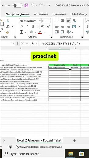 Excel | Jak rozdzielić tekst w Excelu na kolumny | PODZIEL.TEKST | TEXTSPLIT