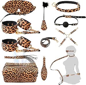 BDSM Kit Restraints Foreplay Sex Toys for Couples - 10 Pcs Premium Leather Bondage Set, Adjustable Handcuffs Ankle Cuffs Ball Gag Bondage Gear & Accessories Adult Toys & Games, Sex Toys for Men Women