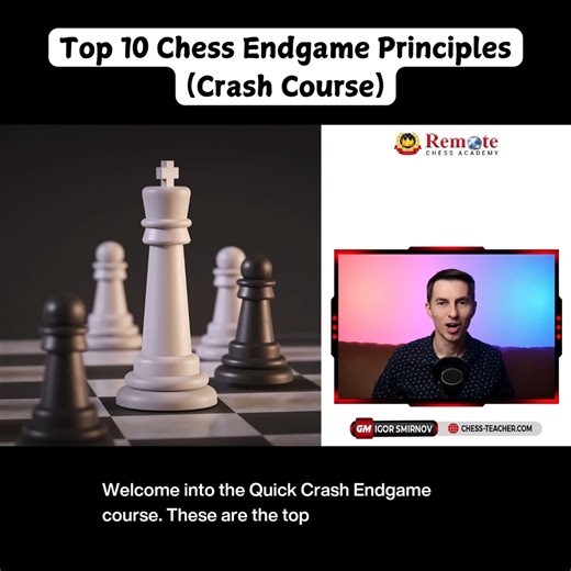 16K views · 185 reactions | New Video Out! In this video lesson, you'll discover the top 10 most important chess endgame principles and patterns that will help you win more games with ease. Discover the proven system that helped GM Igor Smirnov achieve Grandmaster status at just 20 years old. Free training is available here: https://chess-teacher.net/masterclassfb #chess #chesslessons | Remote Chess Academy | Facebook