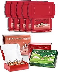 Christmas Shipping Boxes Christmas Theme Gift Box 9x6x4 Inch, Recyclable Mailer Shipping Box with Lid for Small Business, Christmas Gift Wrapping Box Packaging Storage (9x6x4in, Christmas Red)