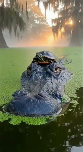 Turtle Rides Gator's Head Through Misty Swamp #Shorts 🐢🐊✨