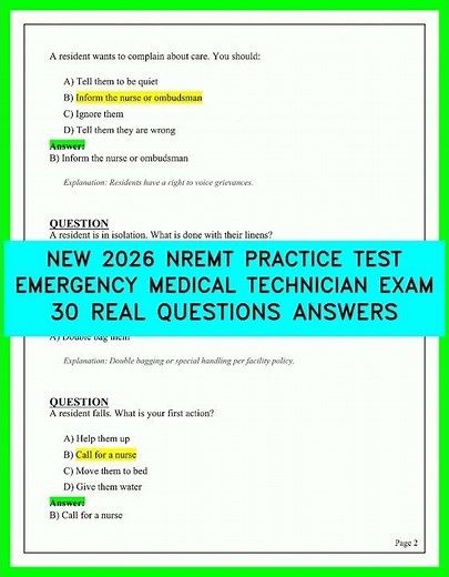 2026 NREMT Practice Test 30 Essential Questions and Answers for EMT Exam Success Today