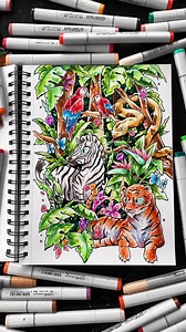 Doodling jungle from simple tiger art