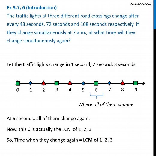 Ex 3.7, 6 - The traffic lights at three different road crossing change