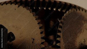 View of Toothed Gears of a Tower Clock, Tower Clock Mechanism, Ancient Gears of a Clock from a Bell Tower. Close Up.
