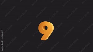 3D Animation Reveal of Number Nine. Number 9 with alpha channel.