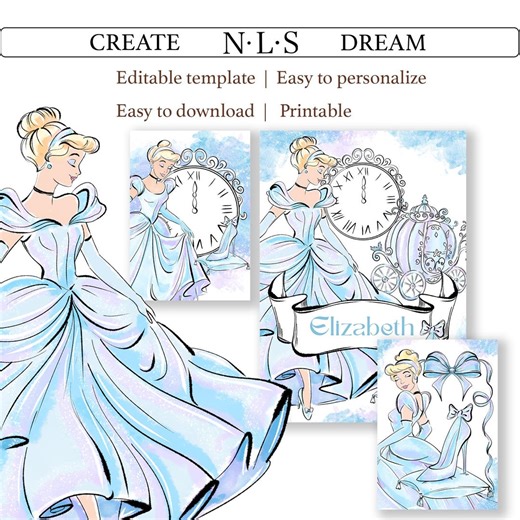 Personalized Cinderella Wall Art Posters Set of 3 JPG Editable Name Canva Template Princess Nursery Decor for Girls Digital Download - Etsy