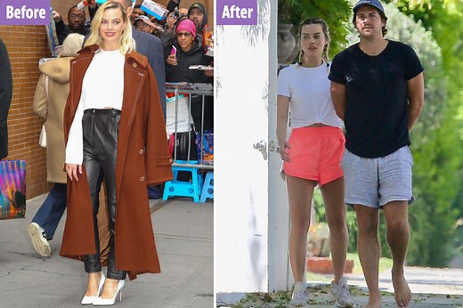 Margot Robbie shows off her natural hair colour as her bottle blonde grows out to dark roots in lockdown