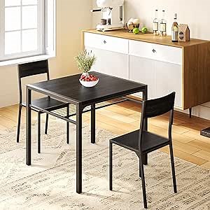 Gizoon Dining Table Set for 2, 3 Piece Kitchen Table with 2 Chairs for Small Space, Apartment, Kitchen, Dining Room, Space-Saving