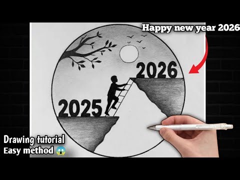 Happy new year drawing 2026/New year drawing/Haw to draw Happy New year.