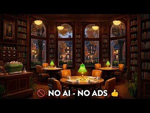 Fall Library Cafe Ambience with Calm Jazz Music & Rain for Studying, Focus, & Relaxation