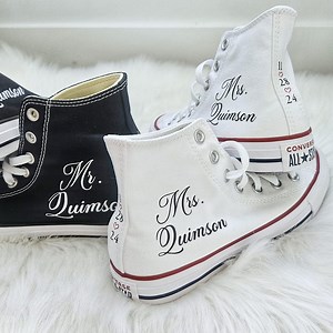 Custom Bride Converse Personalized Groom Converse, Custom Wedding Converse, High Top Bridal Sneakers, Cursive Script Font Wedding Converse - Etsy