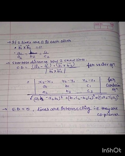 Class 12 , Chapter 11- Three dimensional Geometry Imp formulas#notes#handwrittennotes ALL THE BEST👍