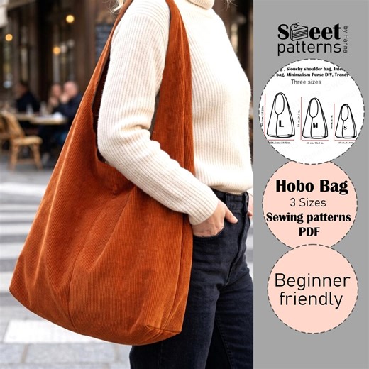 Slouchy Hobo Bag Sewing Pattern PDF ,large Tote Minimalism Shoulder Bag Pattern, Integrated Handle and Pleated Bottom, Photo Tutorial - Etsy