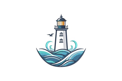 Artistic Coastal Lighthouse Embroidery Design, Sea Waves Silhouette Art, Instant Download - Etsy
