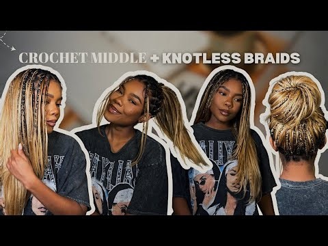 Crochet Middle + Knotless Braids Tutorial | Layered Straight Blonde Boho Braids | YWIGS
