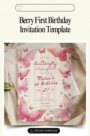 Butterfly 1st Birthday Invitation – Editable Canva Template