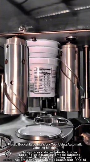 Plastic Bucket Labeling Work Tool Using Automatic Labeling Machine #worktool