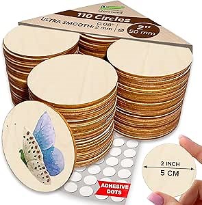 110 Pcs Blank Wooden Circles for Crafts - Unfinished 2 inch Wood Circles for Decoration - Round Wooden Discs for Crafts as Round Wood Cutouts for Painting - Blank Wood Circles Round Wood for Crafts