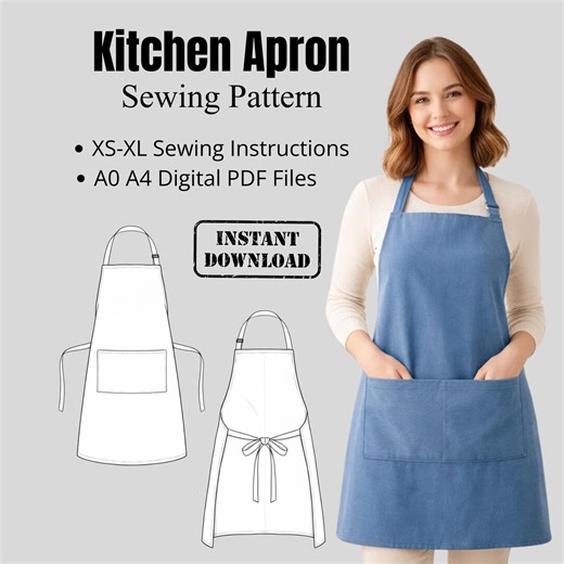 Kitchen Apron Sewing Pattern PDF | Garden Apron for Women | Cross Back Japanese Style | A0 A4 Printable Instructions | Beginner Friendly - Etsy