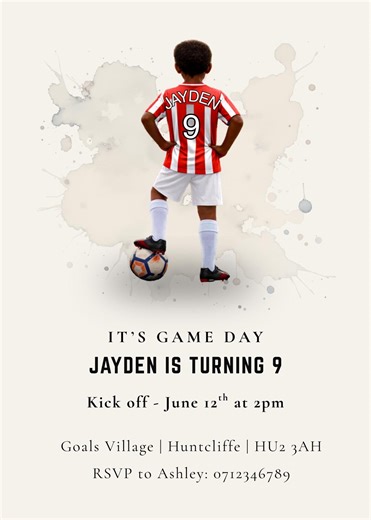 Personalised Football Birthday Invitation | Red & White Striped Football Invite | Kids Football Invite | Digital Download - Etsy