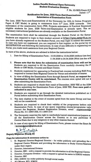 IGNOU Exam Form June 2026 | Last Date, Fees, Step-by-Step Process, Late Fee Update