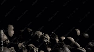 Black futuristic skulls, movement on a minimalistic background. 3d animation. The grid. The alpha channel. The concept of death and horror. A bunch of skulls is a stunning Halloween horror picture