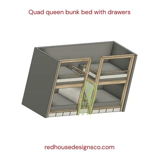 Quad Queen Bunk Bed with Stairs & Storage | Built-In Design #147