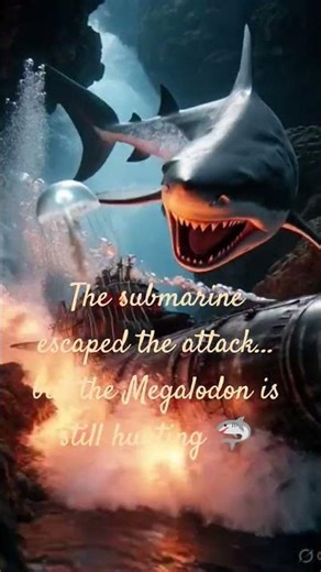 The submarine escaped the attack… but the Megalodon is still hunting 🦈