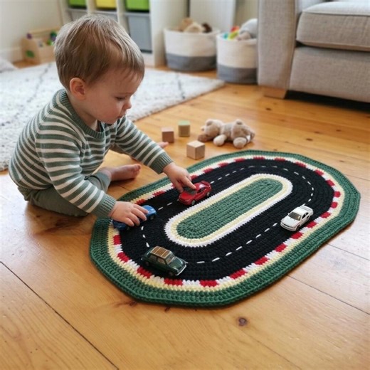 Crochet Race Track Mat Pattern | Kids Car Play Rug, Toy Road (PDF Download) - Etsy