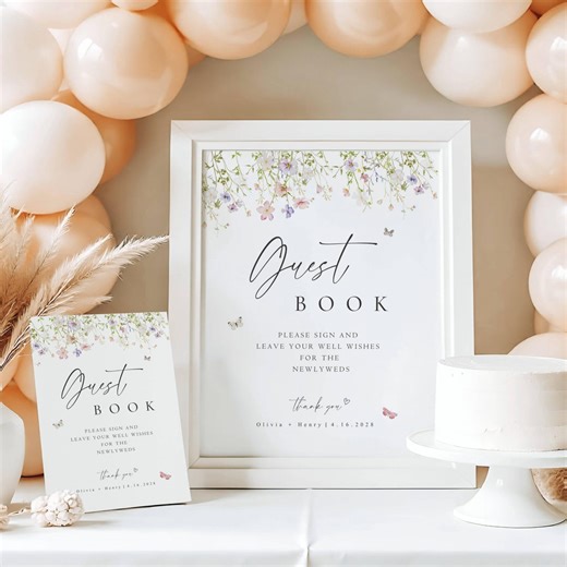 Editable Guest Book Sign Template 5x7 8x10 Wedding Guest Book Sign Floral Wedding Reception Sign Printable Canva - Etsy